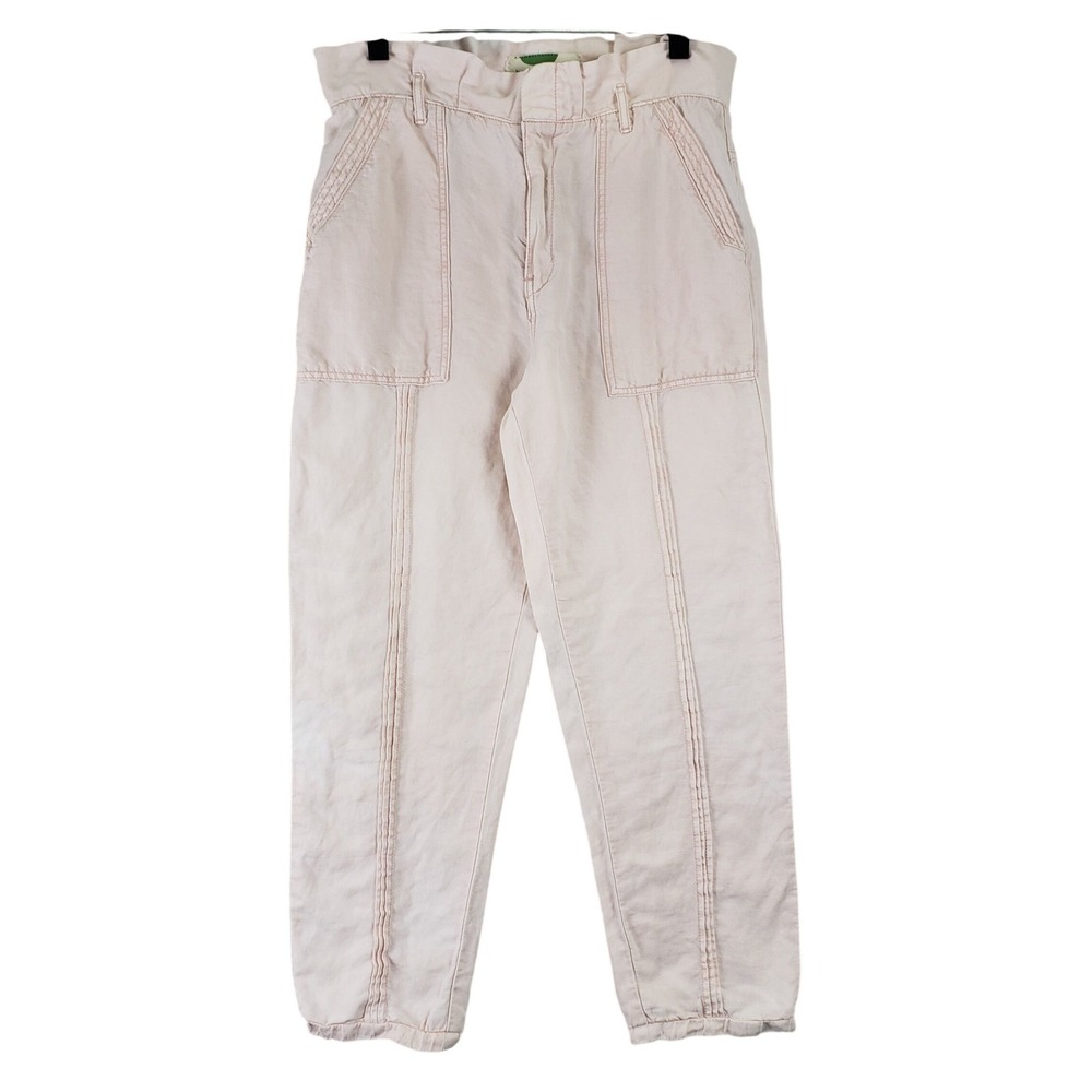Anthropologie Linen Utility Jogger Pants Women 4P Pink Paperbag High Rise Boho